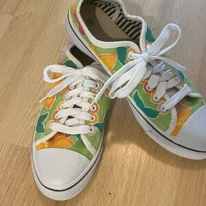 Hand Painted Floral Canvas Sneakers sz 8